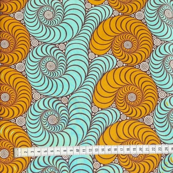 Afrikanischer Wax Print Stoff Baumwolle ORANGE TURQUOISE SNAILS